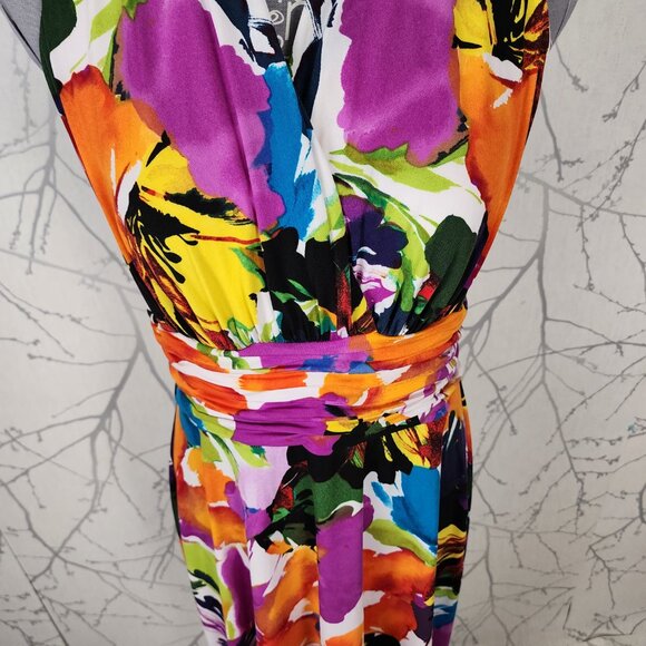 Jones Studio Colorful Artsy Floral Empire Waist Midi Dress - Picture 2 of 7